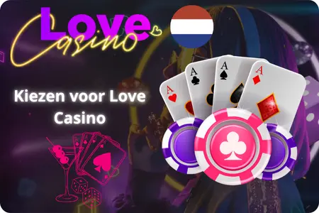 Love Casino banner met kaarten en fiches