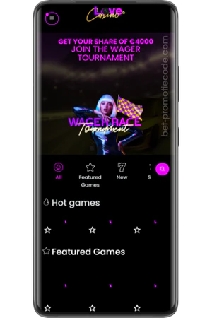 Love Casino App eerste opstartscherm welkom