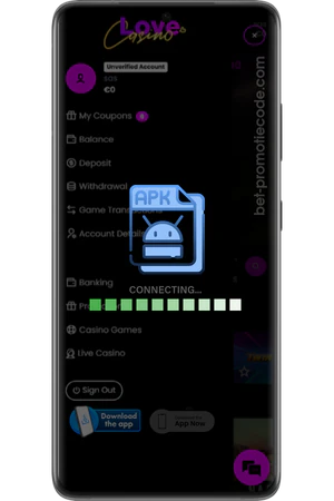 Love Casino App installatieproces voortgangsbalk