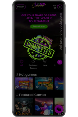 Love Casino registratie succesvol bevestigingsscherm