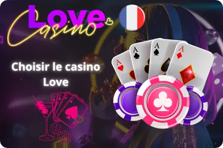 Bannière Love Casino avec des cartes et des jetons