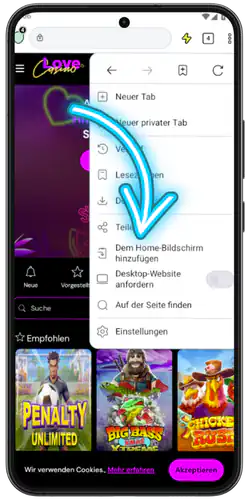 Love Casino APK Klicken Sie auf die Schaltfläche Dem Home-Bildschirm hinzufugen