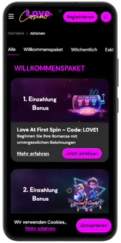 Love Casino Bereich fur Aktionen und Angebote