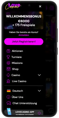 Love Casino Speisekarte