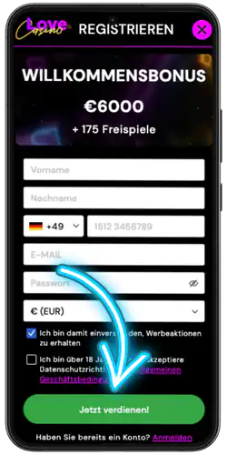 LoveCasino login Registrierungsformular ausfullen